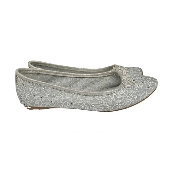 Adrianna Papell Shirley rhinestone embellished ballet flats 8 mesh silver lace - Picture 5 of 9